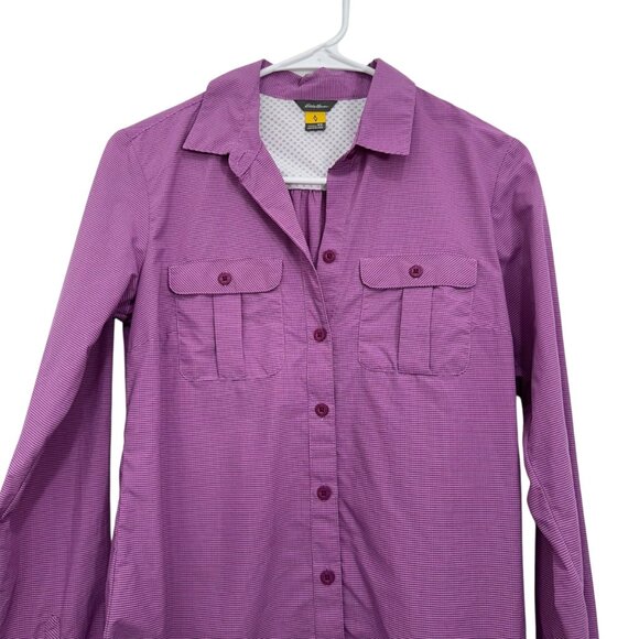 Eddie Bauer Womens XS Purple Button-Up Shirt Dual Chest Pockets Roll Tap Sleeves - Picture 2 of 12